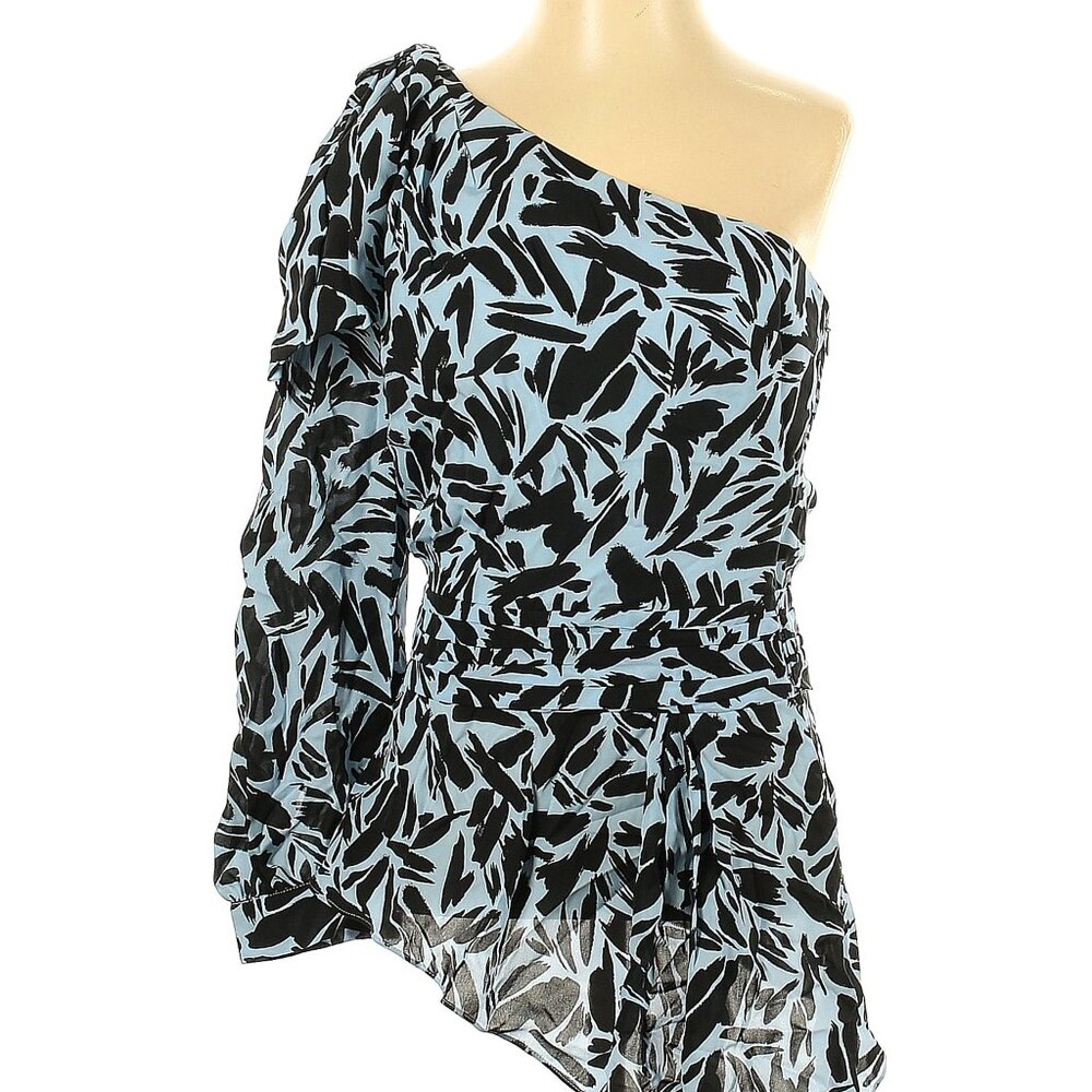NWT Veronica Beard Blue Multi Silk Blend Vida One-Shoulder Top Size 2 MSRP $395